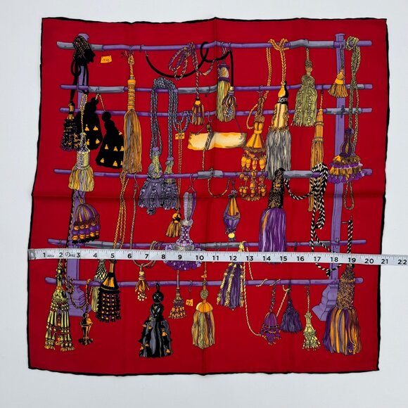 Trevisan S.R.L. Venezia Vintage Silk Scarf With Tassel Design In Red Purple & Go - Picture 3 of 7